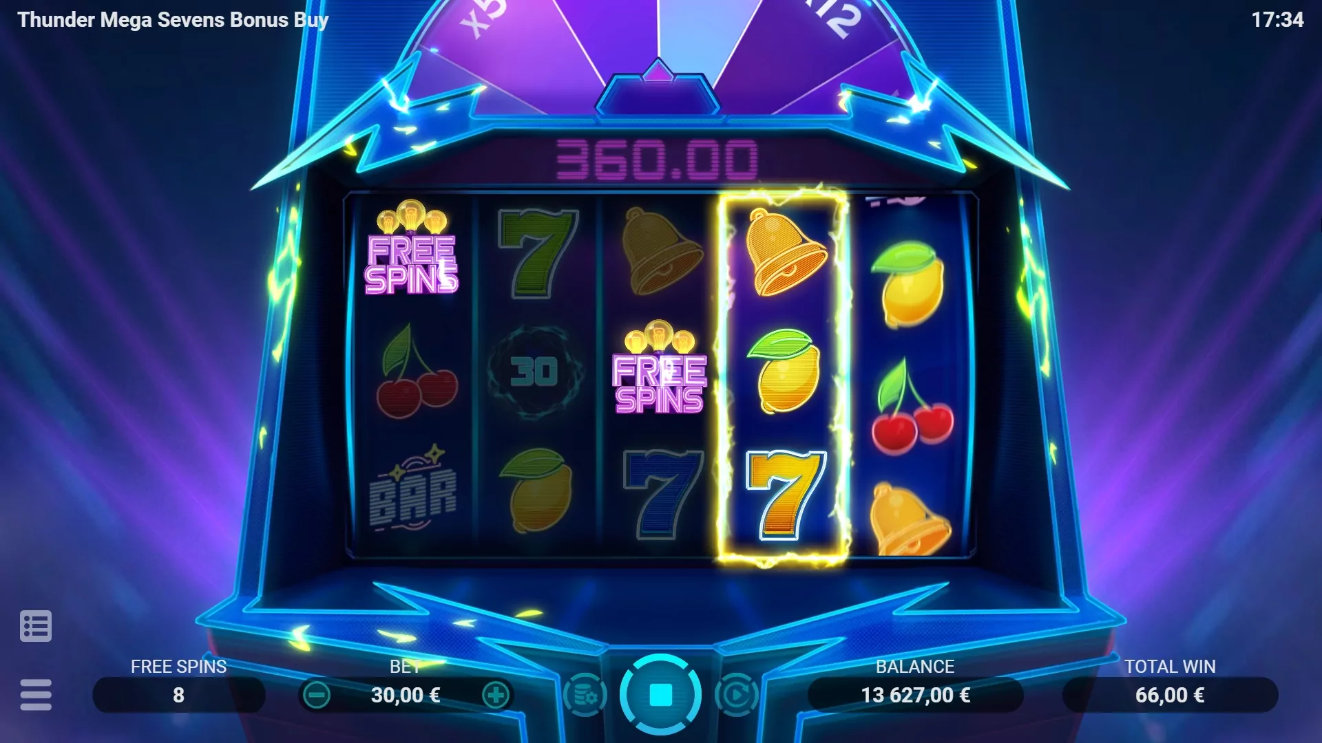 EVO Thunder Mega Sevens Bonus Buy Screenshot